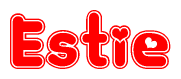 The image is a clipart featuring the word Estie written in a stylized font with a heart shape replacing inserted into the center of each letter. The color scheme of the text and hearts is red with a light outline.