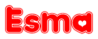 The image is a clipart featuring the word Esma written in a stylized font with a heart shape replacing inserted into the center of each letter. The color scheme of the text and hearts is red with a light outline.