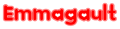 The image is a clipart featuring the word Emmagault written in a stylized font with a heart shape replacing inserted into the center of each letter. The color scheme of the text and hearts is red with a light outline.