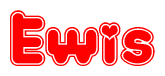 The image is a clipart featuring the word Ewis written in a stylized font with a heart shape replacing inserted into the center of each letter. The color scheme of the text and hearts is red with a light outline.