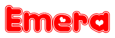 The image displays the word Emera written in a stylized red font with hearts inside the letters.