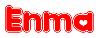 The image displays the word Enma written in a stylized red font with hearts inside the letters.