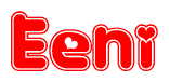 The image displays the word Eeni written in a stylized red font with hearts inside the letters.