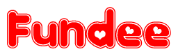 The image displays the word Fundee written in a stylized red font with hearts inside the letters.