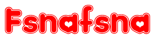 The image is a clipart featuring the word Fsnafsna written in a stylized font with a heart shape replacing inserted into the center of each letter. The color scheme of the text and hearts is red with a light outline.