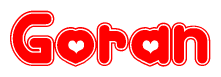 The image is a clipart featuring the word Goran written in a stylized font with a heart shape replacing inserted into the center of each letter. The color scheme of the text and hearts is red with a light outline.