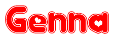 The image is a clipart featuring the word Genna written in a stylized font with a heart shape replacing inserted into the center of each letter. The color scheme of the text and hearts is red with a light outline.