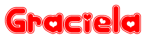 The image is a clipart featuring the word Graciela written in a stylized font with a heart shape replacing inserted into the center of each letter. The color scheme of the text and hearts is red with a light outline.