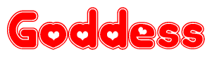 The image is a clipart featuring the word Goddess written in a stylized font with a heart shape replacing inserted into the center of each letter. The color scheme of the text and hearts is red with a light outline.