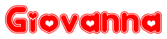 The image is a clipart featuring the word Giovanna written in a stylized font with a heart shape replacing inserted into the center of each letter. The color scheme of the text and hearts is red with a light outline.