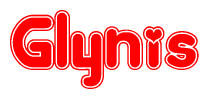 The image is a clipart featuring the word Glynis written in a stylized font with a heart shape replacing inserted into the center of each letter. The color scheme of the text and hearts is red with a light outline.