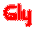 The image displays the word Gly written in a stylized red font with hearts inside the letters.