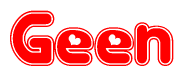 The image displays the word Geen written in a stylized red font with hearts inside the letters.