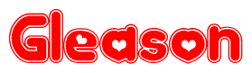 The image is a clipart featuring the word Gleason written in a stylized font with a heart shape replacing inserted into the center of each letter. The color scheme of the text and hearts is red with a light outline.