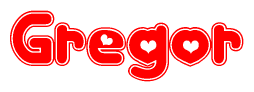   The image displays the word Gregor written in a stylized red font with hearts inside the letters. 