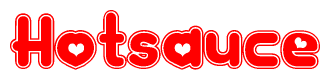 The image is a clipart featuring the word Hotsauce written in a stylized font with a heart shape replacing inserted into the center of each letter. The color scheme of the text and hearts is red with a light outline.