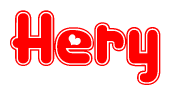 The image is a clipart featuring the word Hery written in a stylized font with a heart shape replacing inserted into the center of each letter. The color scheme of the text and hearts is red with a light outline.