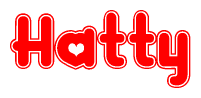 The image displays the word Hatty written in a stylized red font with hearts inside the letters.