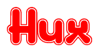 The image is a clipart featuring the word Hux written in a stylized font with a heart shape replacing inserted into the center of each letter. The color scheme of the text and hearts is red with a light outline.