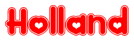 The image displays the word Holland written in a stylized red font with hearts inside the letters.