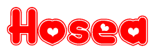 The image is a clipart featuring the word Hosea written in a stylized font with a heart shape replacing inserted into the center of each letter. The color scheme of the text and hearts is red with a light outline.