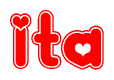 The image is a clipart featuring the word Ita written in a stylized font with a heart shape replacing inserted into the center of each letter. The color scheme of the text and hearts is red with a light outline.