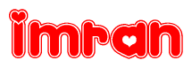 The image is a clipart featuring the word Imran written in a stylized font with a heart shape replacing inserted into the center of each letter. The color scheme of the text and hearts is red with a light outline.