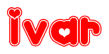 The image displays the word Ivar written in a stylized red font with hearts inside the letters.