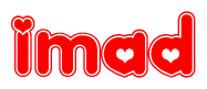 The image displays the word Imad written in a stylized red font with hearts inside the letters.