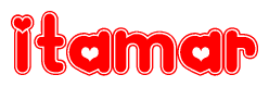 The image displays the word Itamar written in a stylized red font with hearts inside the letters.