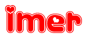 The image is a red and white graphic with the word Imer written in a decorative script. Each letter in  is contained within its own outlined bubble-like shape. Inside each letter, there is a white heart symbol.