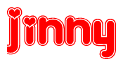The image is a clipart featuring the word Jinny written in a stylized font with a heart shape replacing inserted into the center of each letter. The color scheme of the text and hearts is red with a light outline.