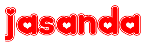 The image is a clipart featuring the word Jasanda written in a stylized font with a heart shape replacing inserted into the center of each letter. The color scheme of the text and hearts is red with a light outline.