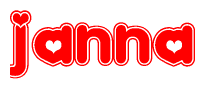The image displays the word Janna written in a stylized red font with hearts inside the letters.
