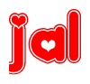 The image is a clipart featuring the word Jal written in a stylized font with a heart shape replacing inserted into the center of each letter. The color scheme of the text and hearts is red with a light outline.