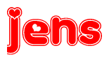 The image displays the word Jens written in a stylized red font with hearts inside the letters.