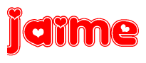 The image is a clipart featuring the word Jaime written in a stylized font with a heart shape replacing inserted into the center of each letter. The color scheme of the text and hearts is red with a light outline.