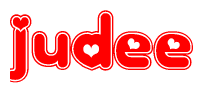 The image displays the word Judee written in a stylized red font with hearts inside the letters.