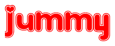 The image displays the word Jummy written in a stylized red font with hearts inside the letters.