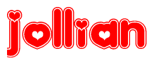The image is a clipart featuring the word Jollian written in a stylized font with a heart shape replacing inserted into the center of each letter. The color scheme of the text and hearts is red with a light outline.