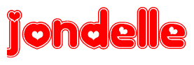 The image displays the word Jondelle written in a stylized red font with hearts inside the letters.