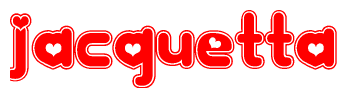 The image is a clipart featuring the word Jacquetta written in a stylized font with a heart shape replacing inserted into the center of each letter. The color scheme of the text and hearts is red with a light outline.