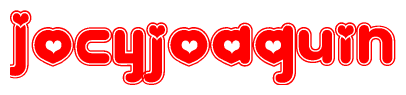 The image is a clipart featuring the word Jocyjoaquin written in a stylized font with a heart shape replacing inserted into the center of each letter. The color scheme of the text and hearts is red with a light outline.