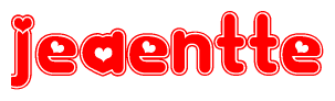 The image is a clipart featuring the word Jeaentte written in a stylized font with a heart shape replacing inserted into the center of each letter. The color scheme of the text and hearts is red with a light outline.