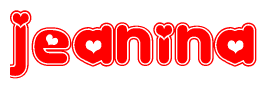 The image is a clipart featuring the word Jeanina written in a stylized font with a heart shape replacing inserted into the center of each letter. The color scheme of the text and hearts is red with a light outline.