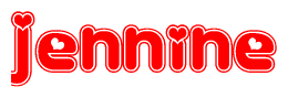 The image is a clipart featuring the word Jennine written in a stylized font with a heart shape replacing inserted into the center of each letter. The color scheme of the text and hearts is red with a light outline.