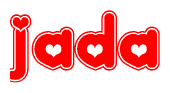 The image is a clipart featuring the word Jada written in a stylized font with a heart shape replacing inserted into the center of each letter. The color scheme of the text and hearts is red with a light outline.