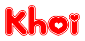 The image displays the word Khoi written in a stylized red font with hearts inside the letters.