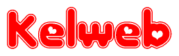 The image is a clipart featuring the word Kelweb written in a stylized font with a heart shape replacing inserted into the center of each letter. The color scheme of the text and hearts is red with a light outline.