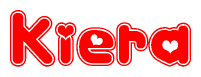 The image is a clipart featuring the word Kiera written in a stylized font with a heart shape replacing inserted into the center of each letter. The color scheme of the text and hearts is red with a light outline.